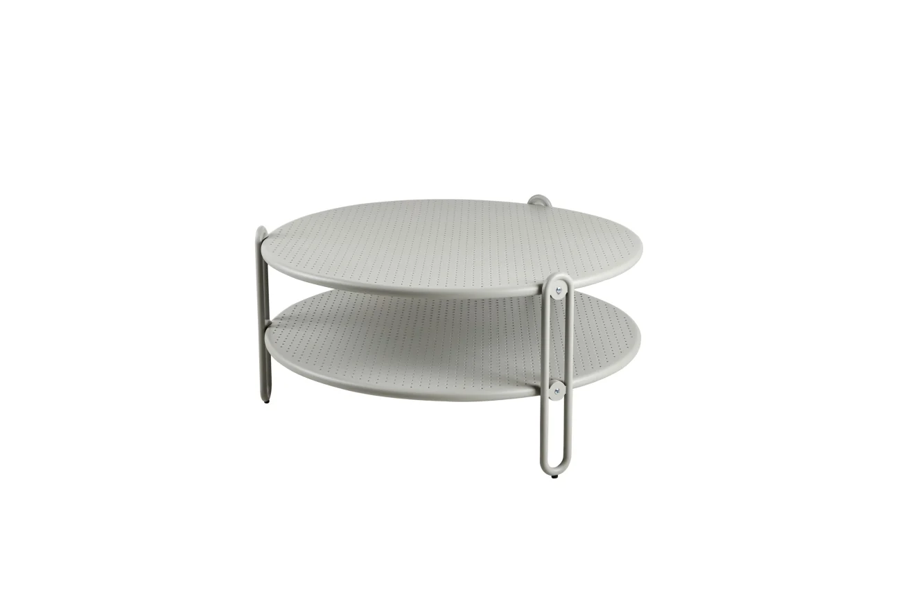 Gartencouchtisch Blixt aus Aluminium, modern und rund, hellgrau, Ø 85 cm, pflegeleicht - Brafab