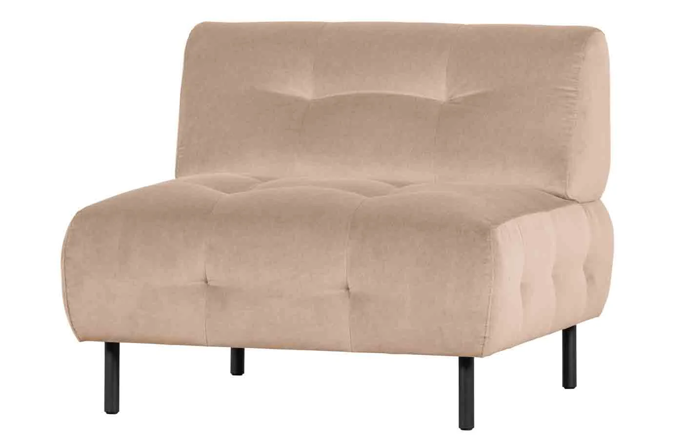 Sessel Lloyd aus Samt, modern und bequem, Farbe Sand, schwarzes Metallgestell, gepolstert - Woood