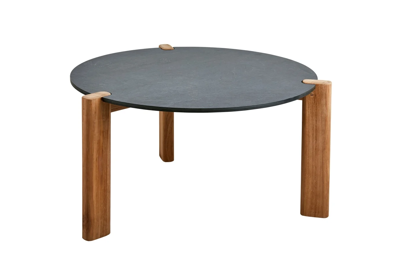 Gartencouchtisch Domino aus Teak, modern rund, anthrazit und natur, Ø 70 cm - Brafab