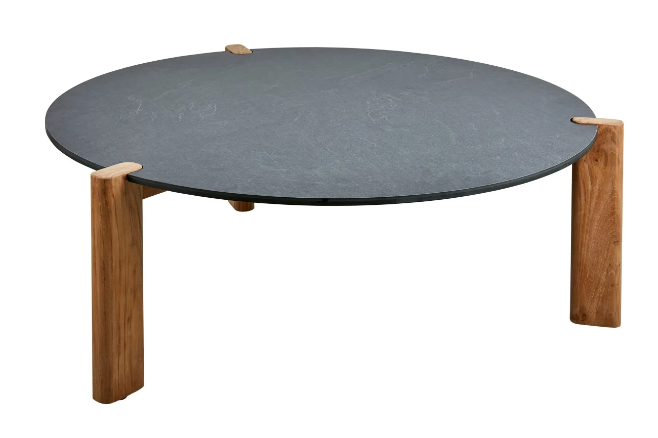 Gartencouchtisch Domino aus Teakholz, modern rund, anthrazit und natur, Ø 90 cm - Brafab