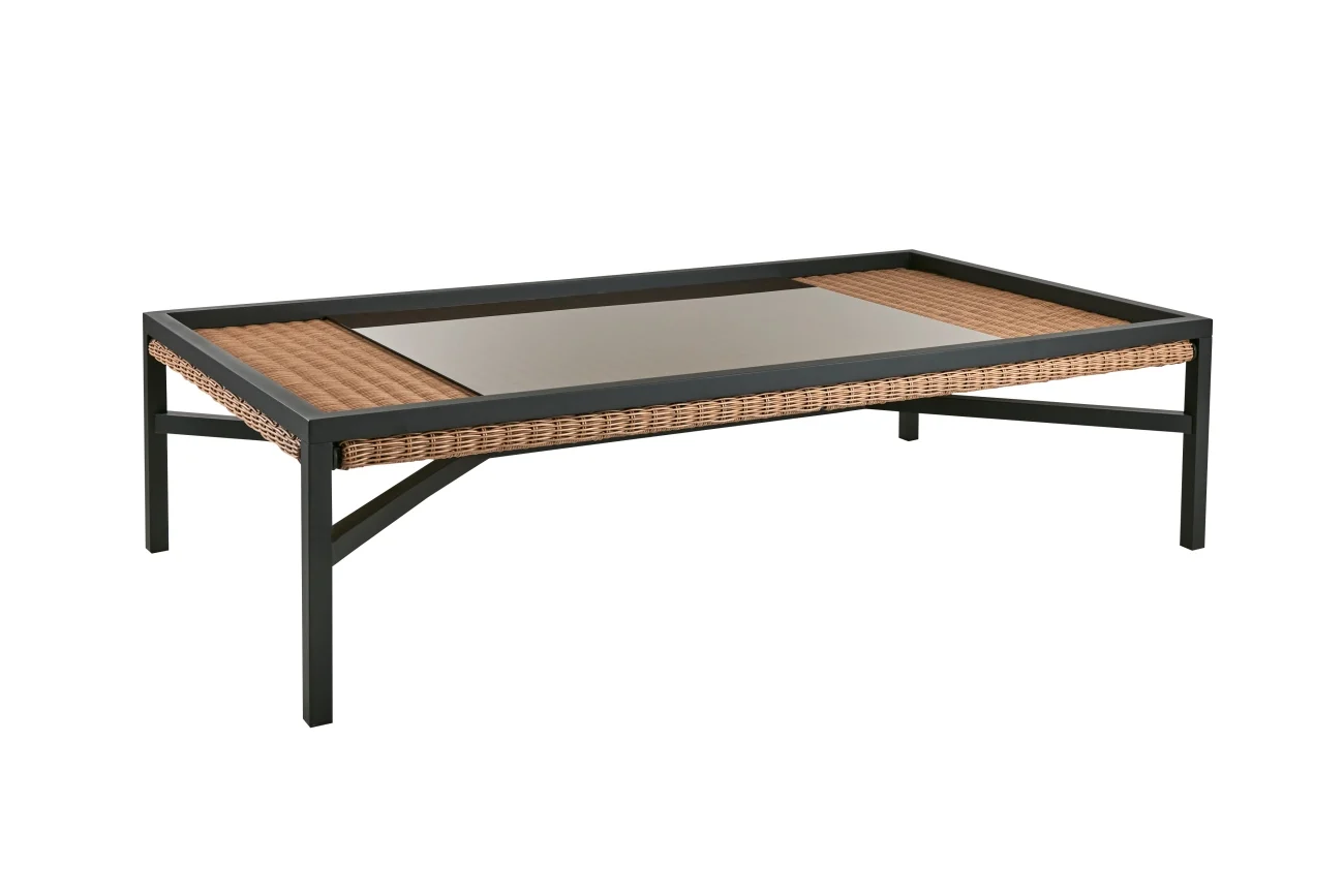 Gartencouchtisch Shell, aus Rattan und Aluminium, modern, natur und schwarz, 150x80 cm - Brafab