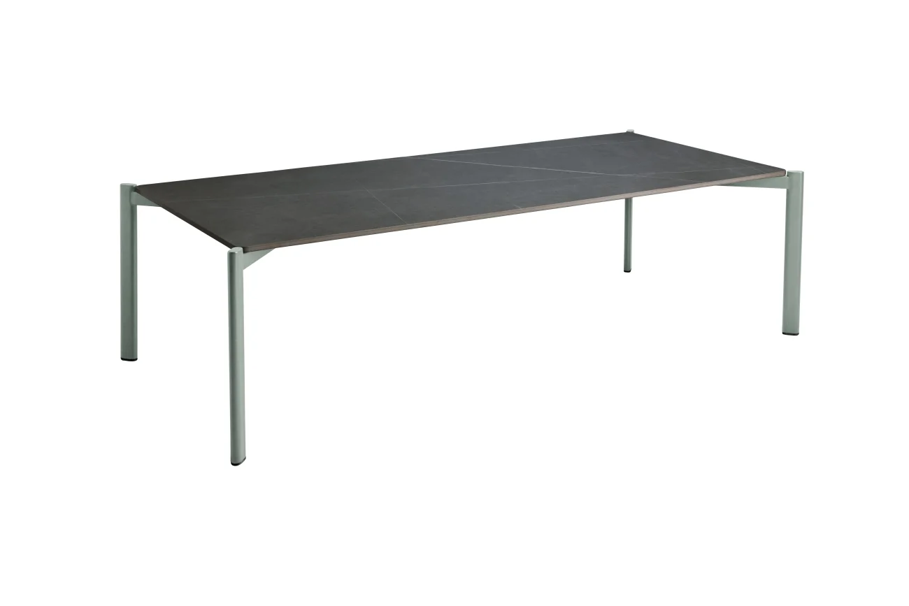 Gartencouchtisch Hallavara aus Stein und Edelstahl, modern, hellgrün, 146x66 cm - Brafab