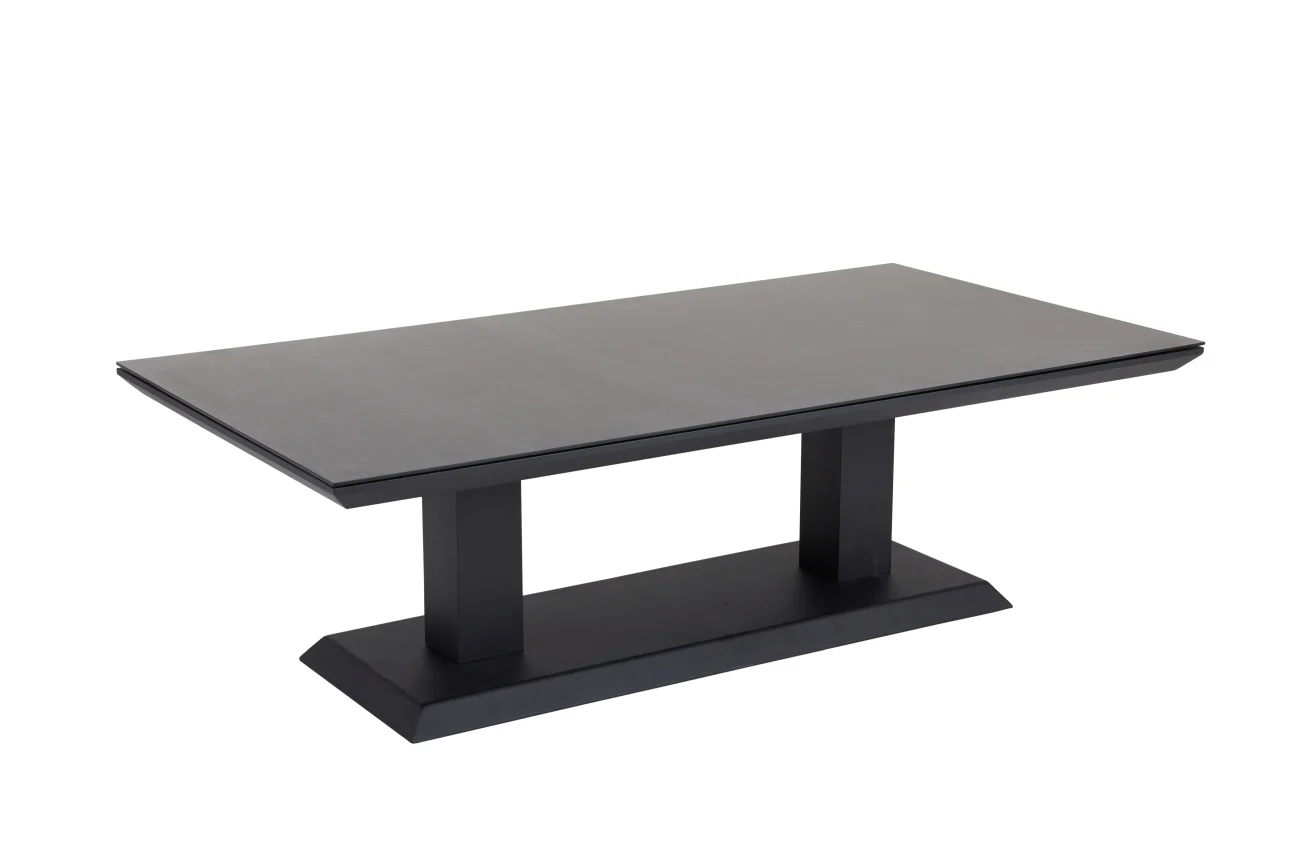 Gartencouchtisch Heis, aus Aluminium und Glas, modern, höhenverstellbar, schwarz - Brafab