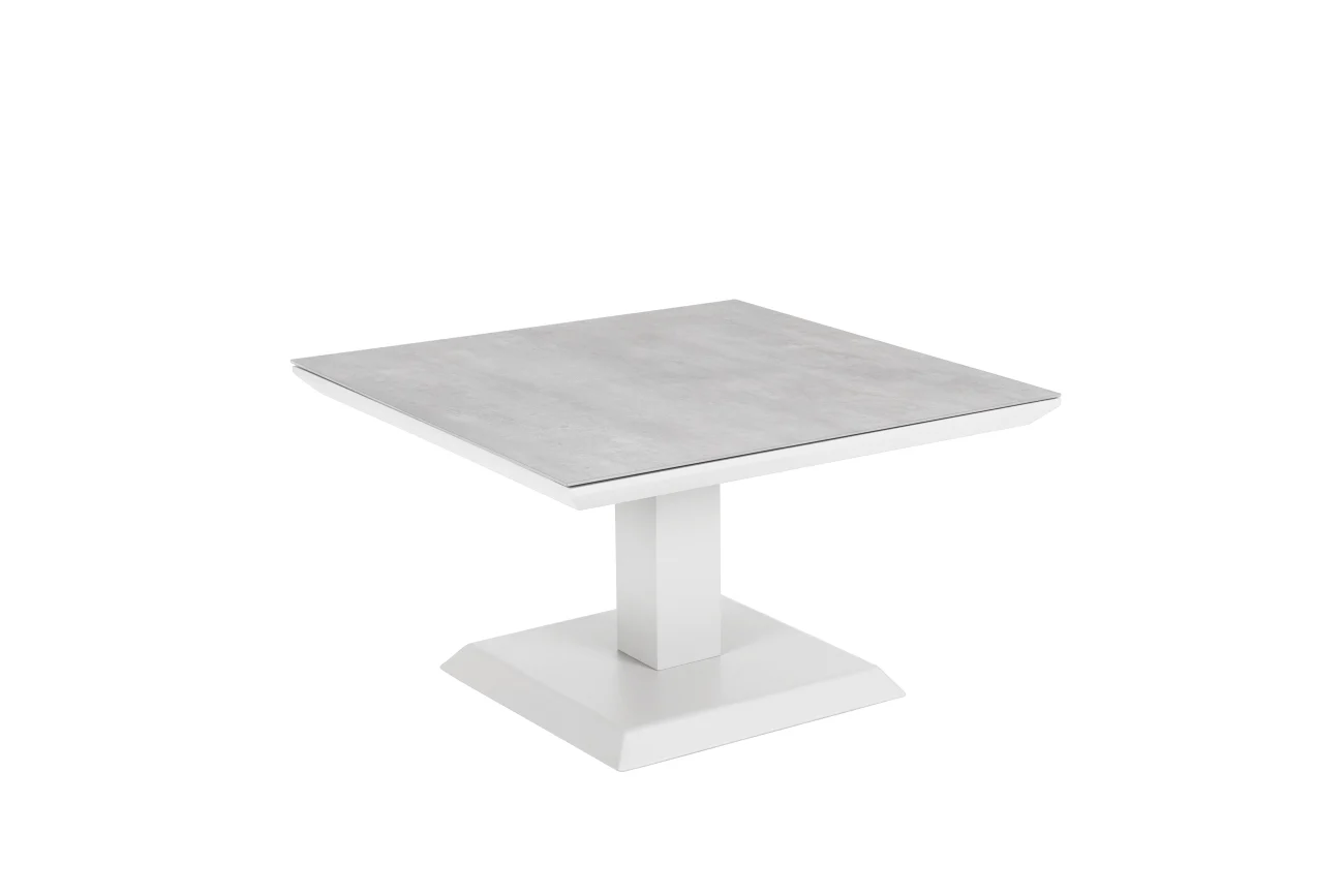 Gartencouchtisch Heis, aus Aluminium und Glas, modern, höhenverstellbar, weiß, 79x79 cm - Brafab