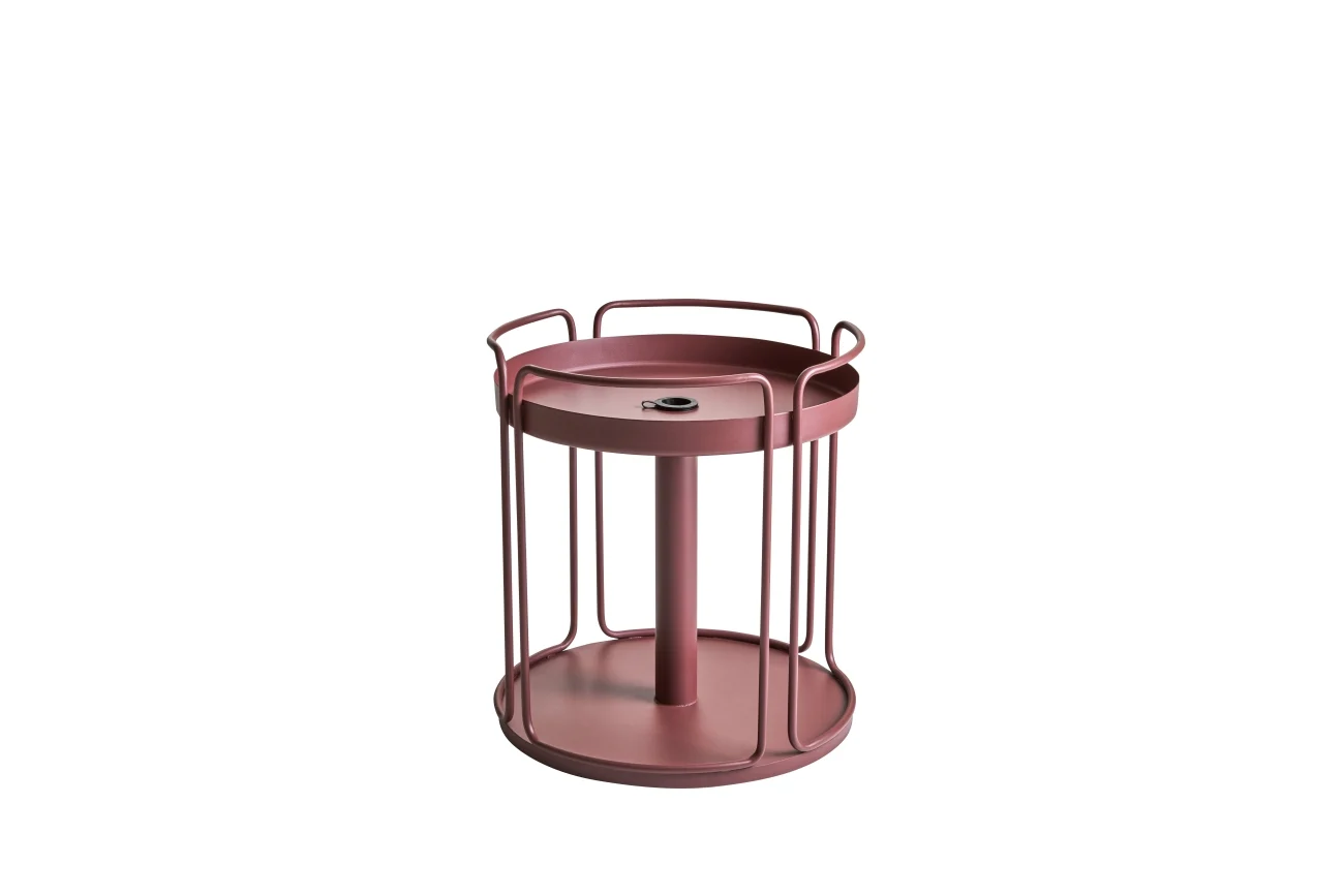 Gartenbeistelltisch Shady aus Metall, modern, rund, Rot, Ø 53 cm, auch als Sonnenschirmständer nutzbar - Brafab