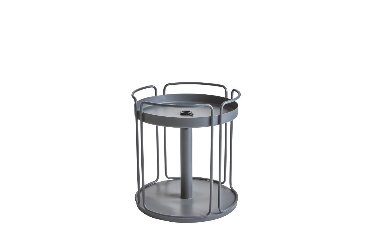 Gartenbeistelltisch Shady aus pulverbeschichtetem Metall, modern, rund, anthrazit, auch als Sonnenschirmständer nutzbar - Brafab
