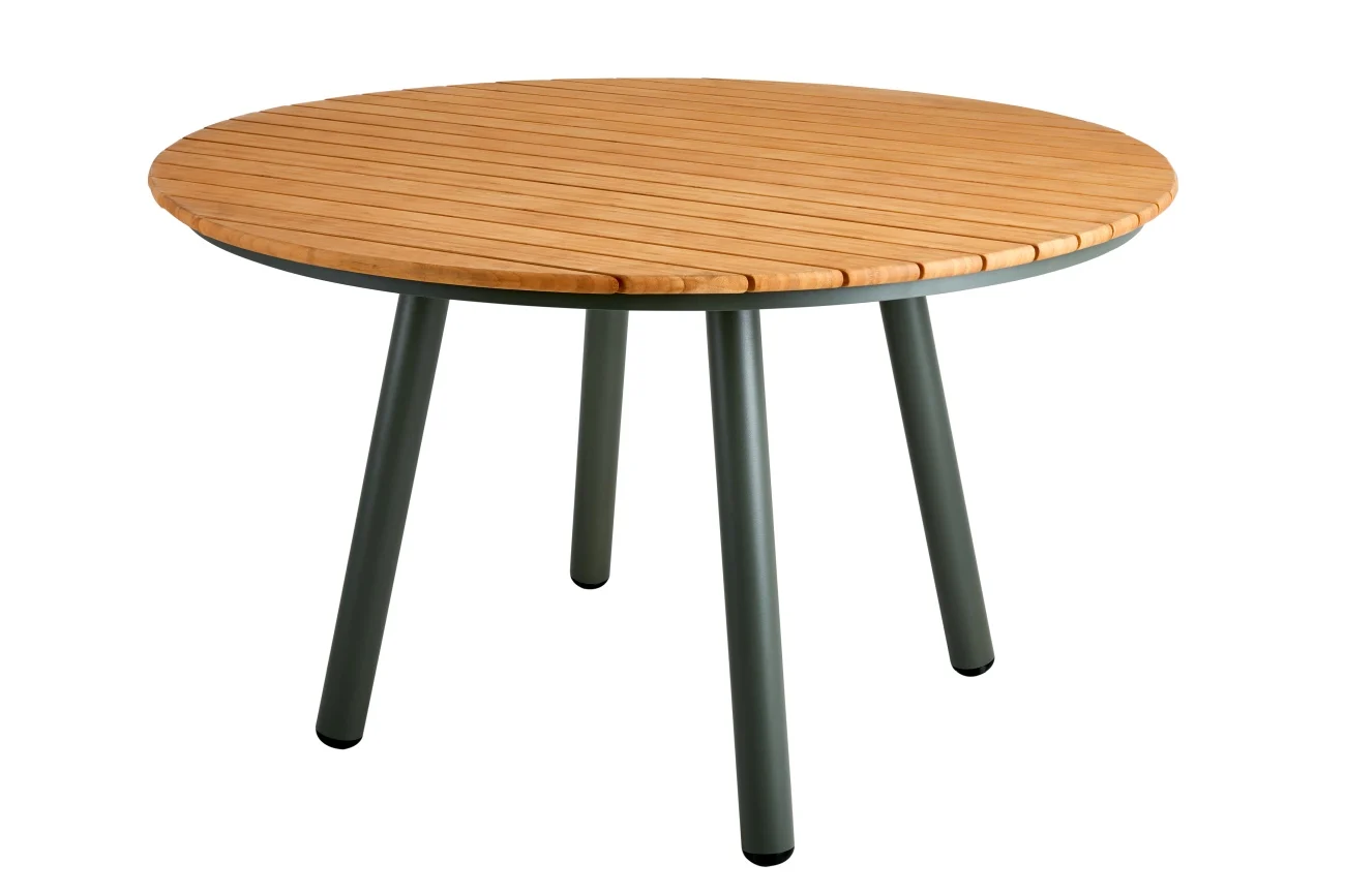 Gartenesstisch Bam Bo von Brafab aus Bambus und Aluminium, modern, rund, Nordic Green, geeignet für 4-5 Personen