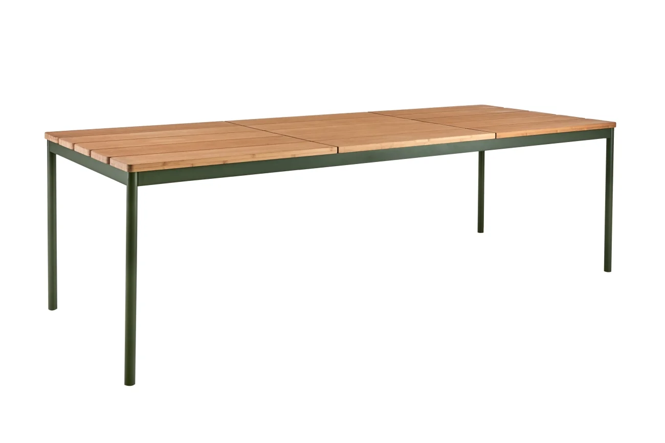 Gartenesstisch Nox 238x90 cm von Brafab, aus Aluminium und Bambus, modern, Nordic Green, geeignet für 8-10 Personen