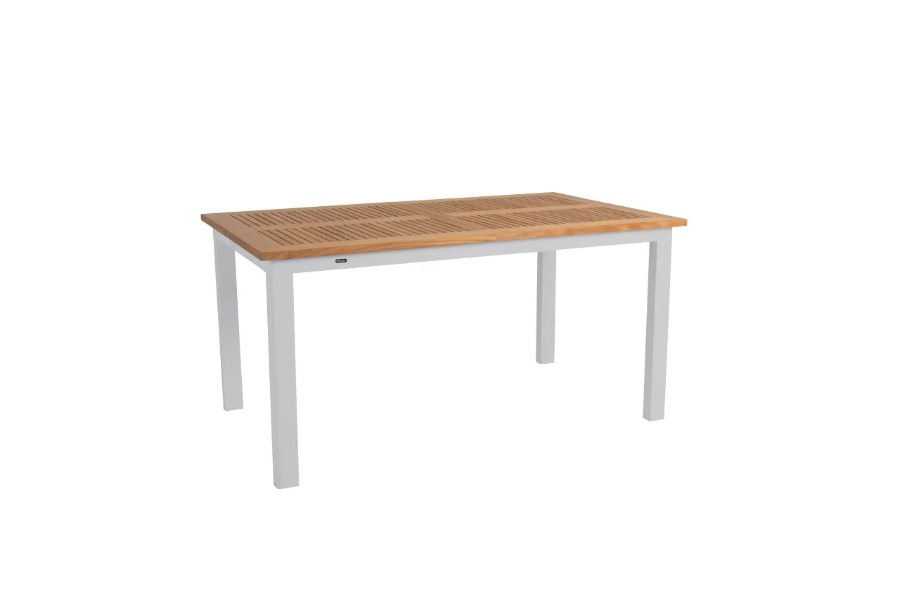 Gartenesstisch Lyon aus Aluminium und Teak, modern und ausziehbar, hellgrau, für 8–10 Personen - Brafab