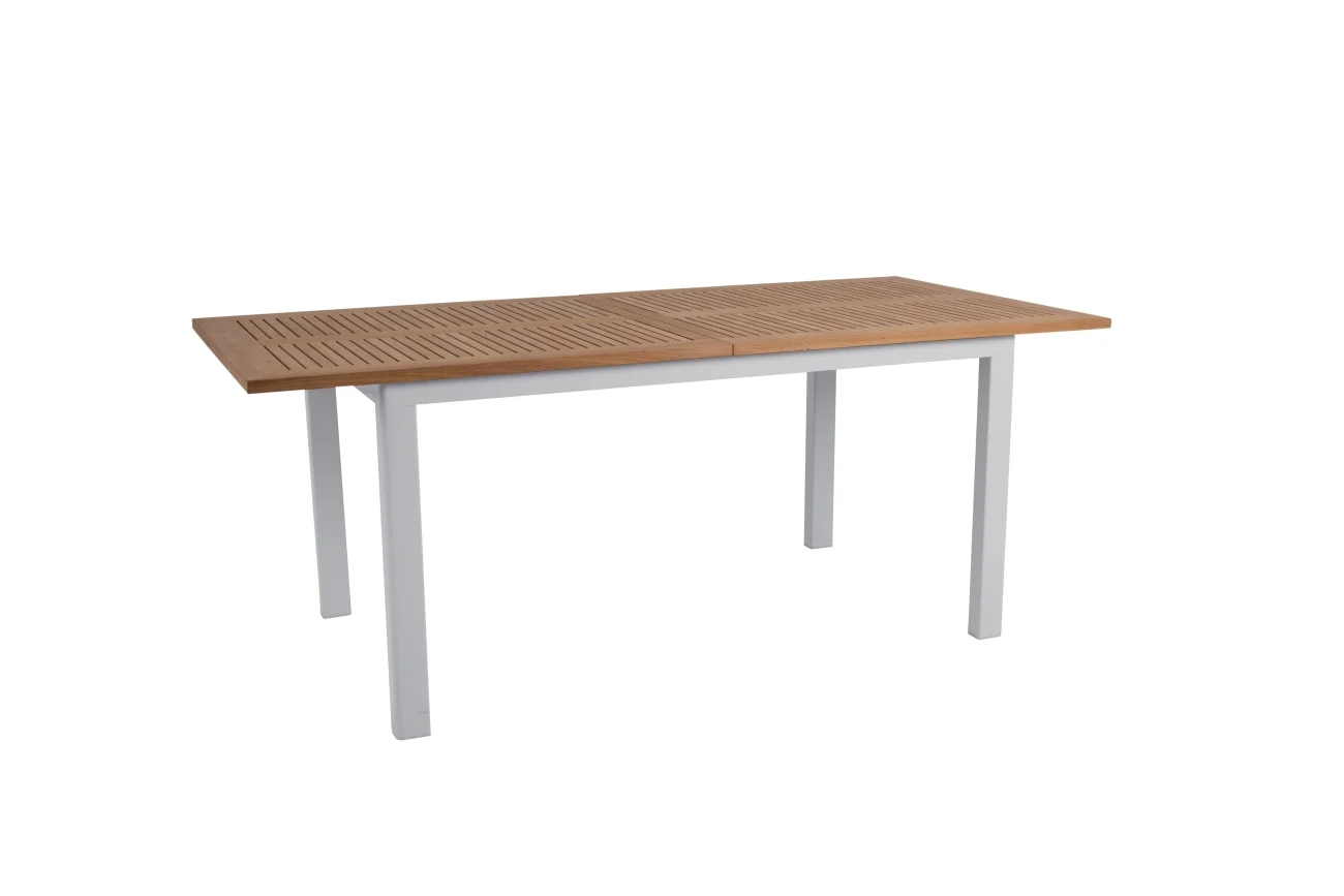 Gartenesstisch Lyon aus Aluminium und Teak, modern, ausziehbar, hellgrau-natur, für 8-10 Personen