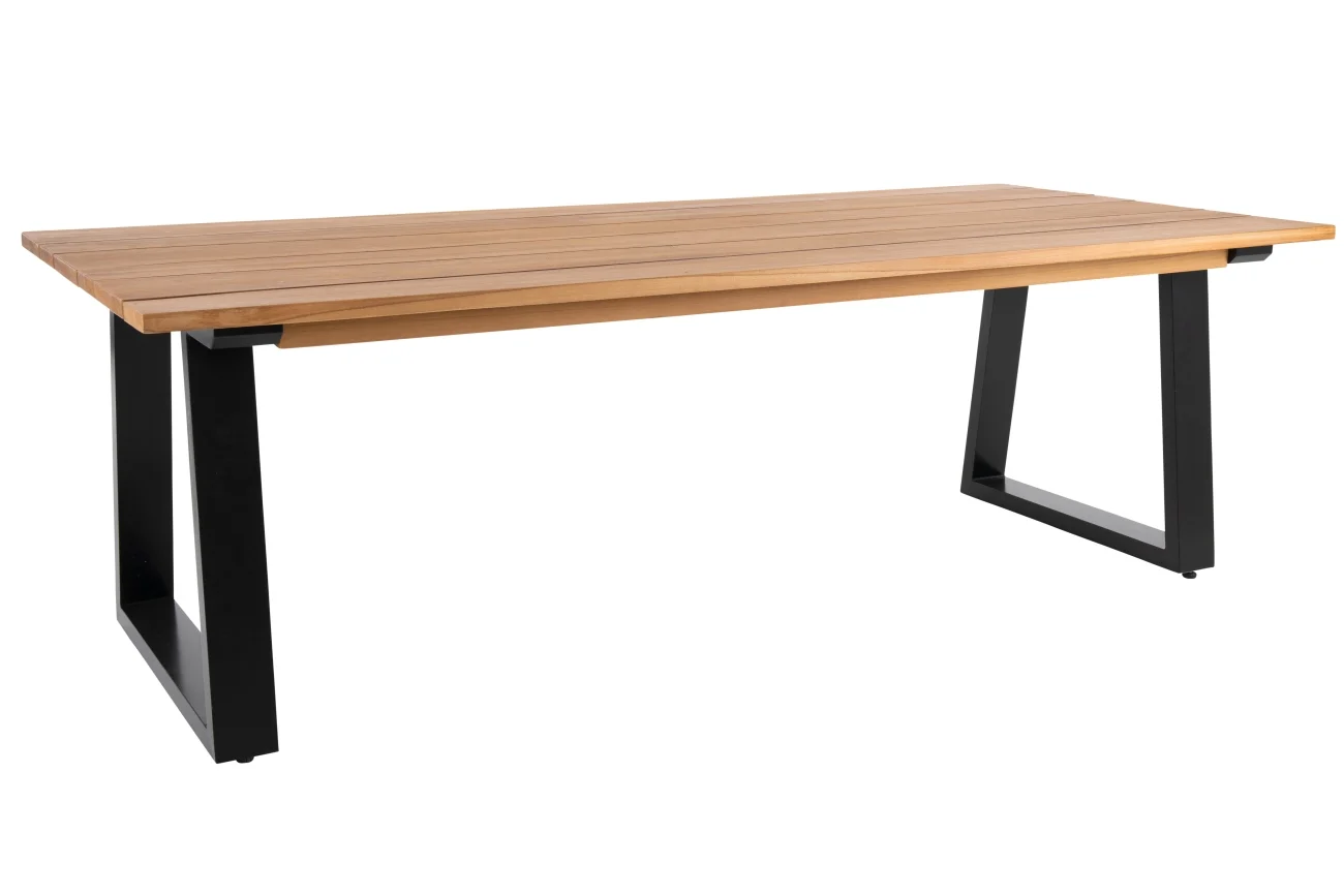 Gartenesstisch Laurion aus Aluminium und Teak, modern, naturfarben und schwarz, 230x100 cm, für 8–10 Personen - Brafab