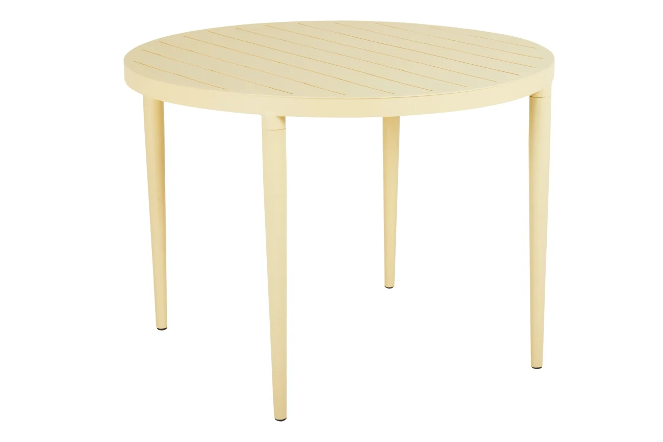 Gartenesstisch Bigby aus Aluminium, modern rundes Design, Lemon Gelb, Ø 100 cm, für 3–4 Personen - Brafab