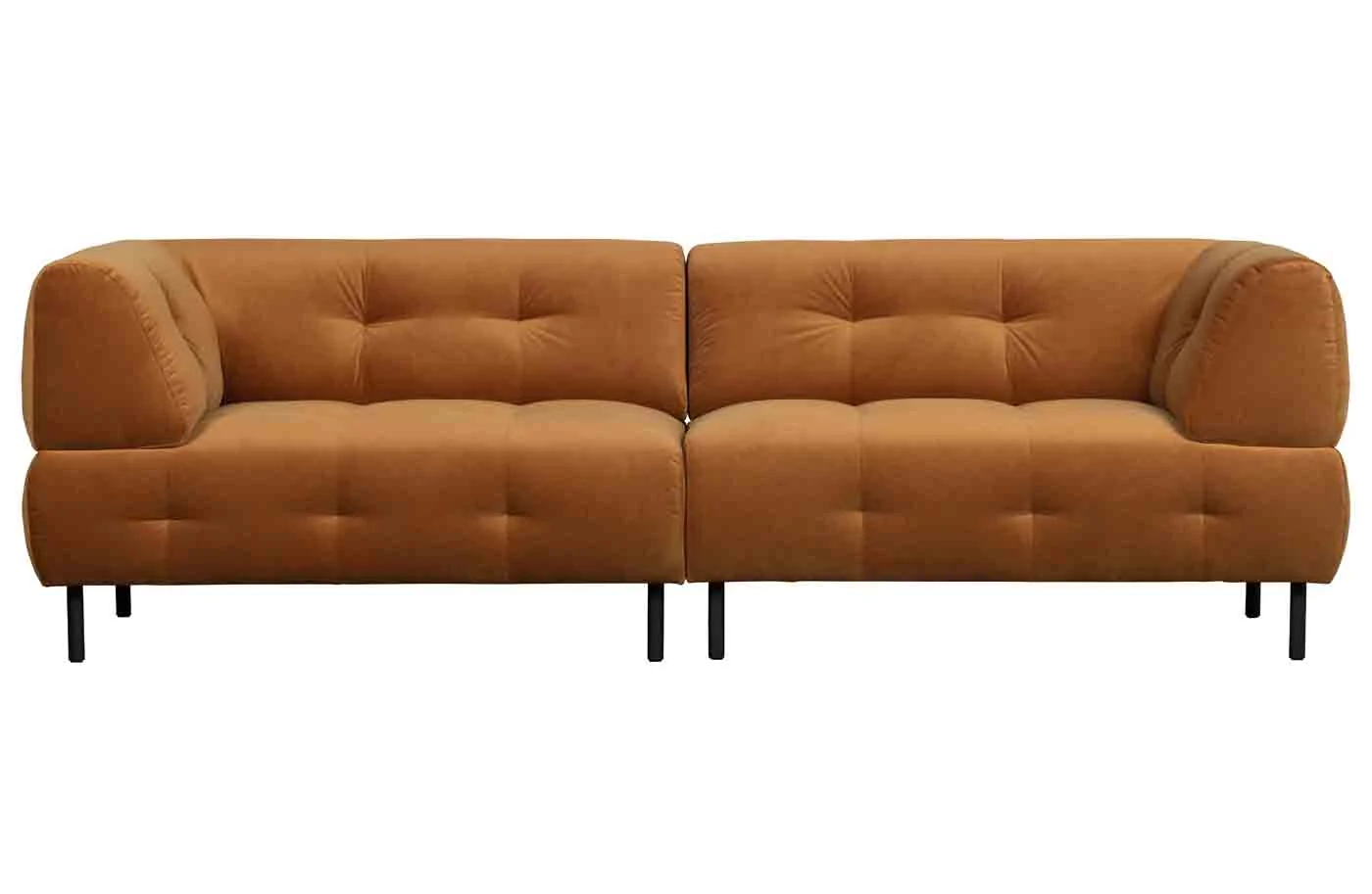 Sofa Lloyd aus Samt, modern und gepolstert, Rostrot, komfortabel für 3–4 Personen - Woood