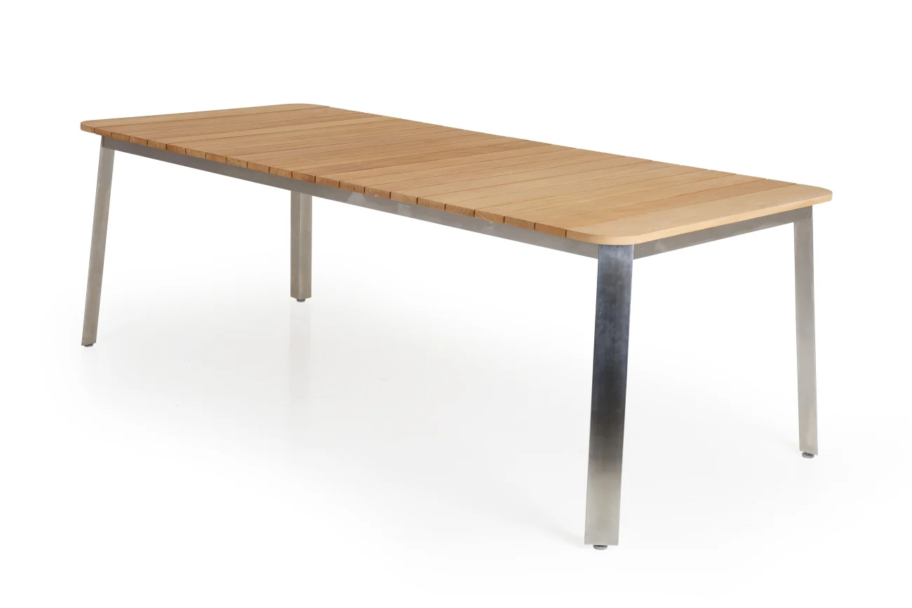 Gartenesstisch Lefkos aus Teak und Edelstahl, modern, rechteckig, naturfarben, für 6–8 Personen - Brafab