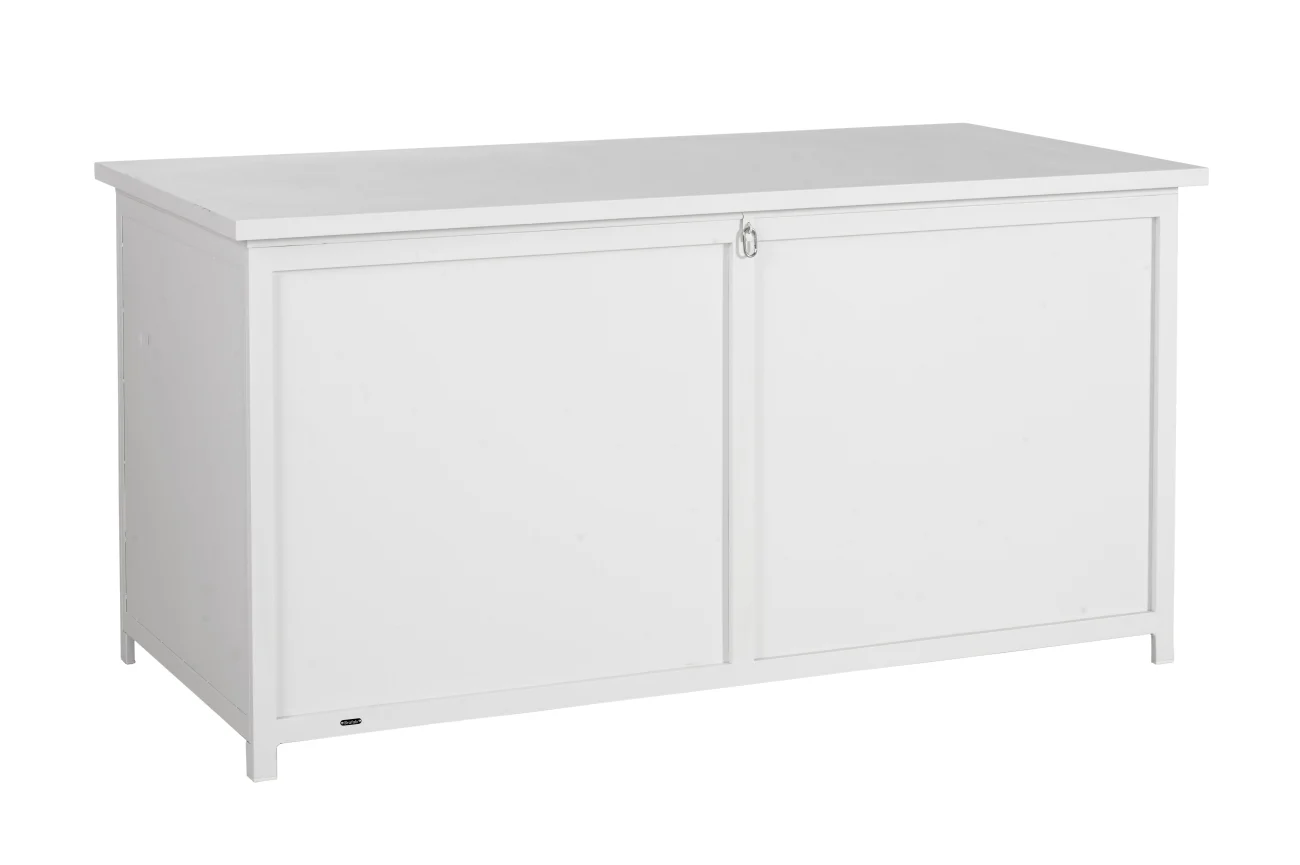 Gartentruhe Hide aus Aluminium, modern, Weiß, 177x85 cm, mit Gasdruckfeder-Deckel