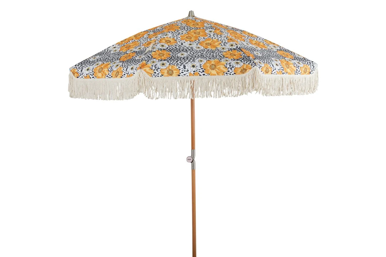 Sonnenschirm Gatsby aus Buchenholz, klappbar mit Blumenmuster, rund, Ø 185 cm, bunt - Brafab