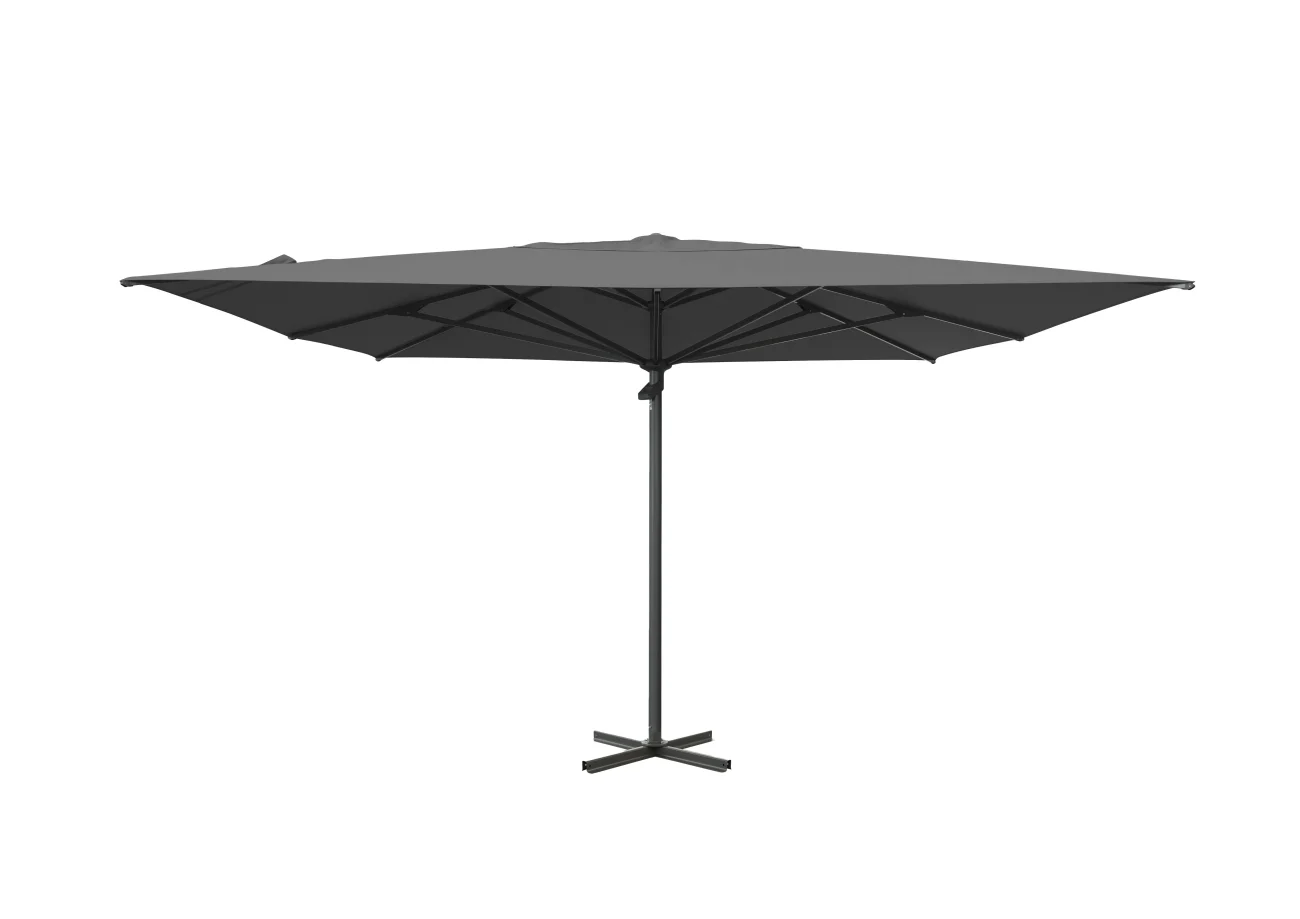 Sonnenschirm Mozzo 4x4 m von Brafab aus Aluminium und Polyester, modern, anthrazit, mit winddichtem Kamin