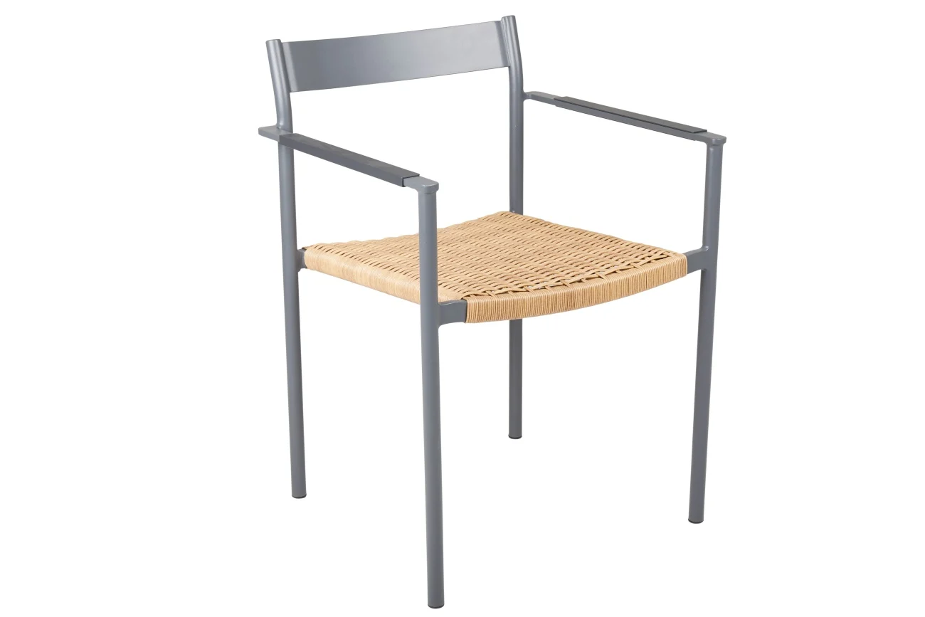 Gartenstuhl DK mit Armlehne aus Aluminium und Kunstrattan, modern skandinavisch, anthrazit, stapelbar - Brafab