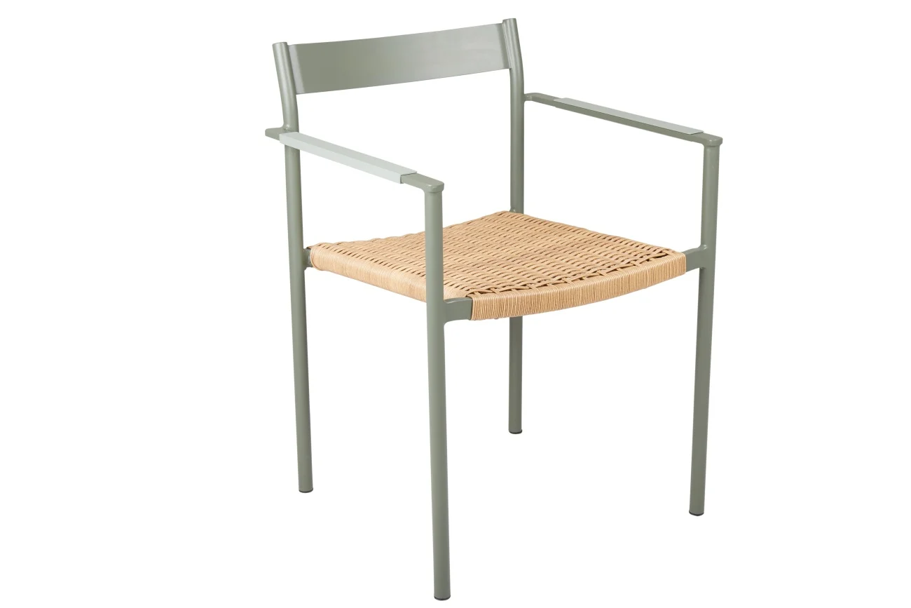 Gartenstuhl DK mit Armlehne aus Aluminium und Kunstrattan, modern skandinavisch, Nordic Green, stapelbar - Brafab
