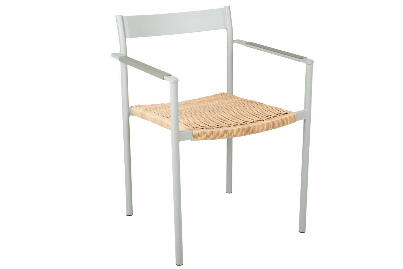 Gartenstuhl DK mit Armlehne aus Aluminium und Kunstrattan, modern skandinavisch, hellgrün, stapelbar - Brafab