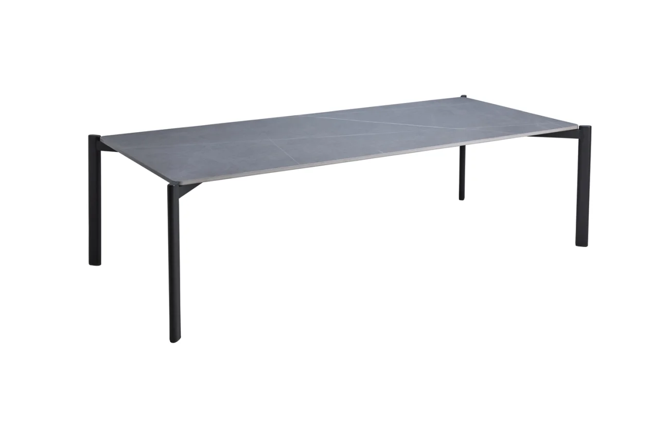 Gartencouchtisch Hallavara aus Stein und Edelstahl, modern, schwarz-grau, 146x66 cm