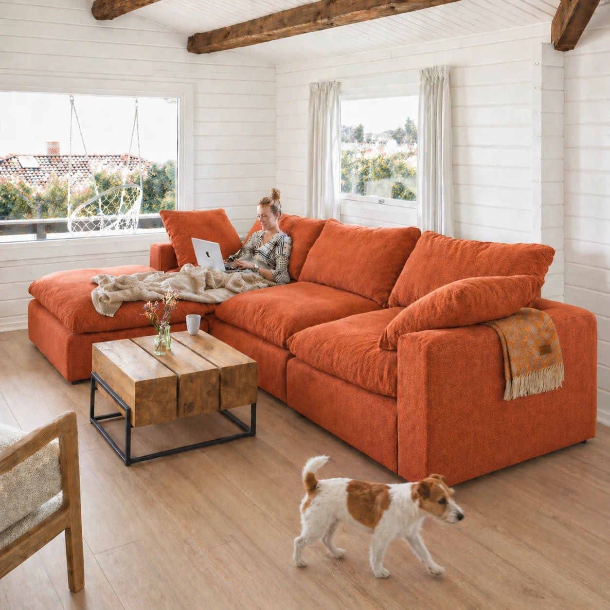 Lazy Modulsofa 3 Sitzer mit Chaiselongue Links, Stoff Terranova Rost - FASMAS