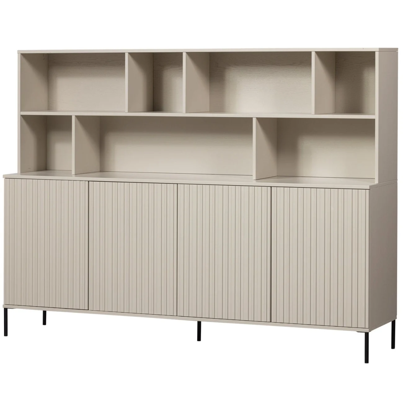 Wandschrank Gravure aus Kiefernholz, skandinavisches Design, hellgrau Dust, Push-to-Open-System