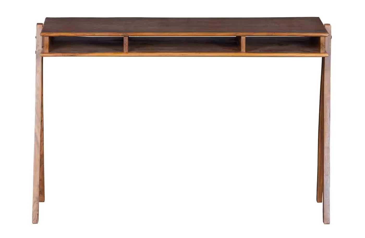 Schreibtisch Compartment 120cm Akazienholz, modern retro, Braun, mit 3 Fächern - Woood