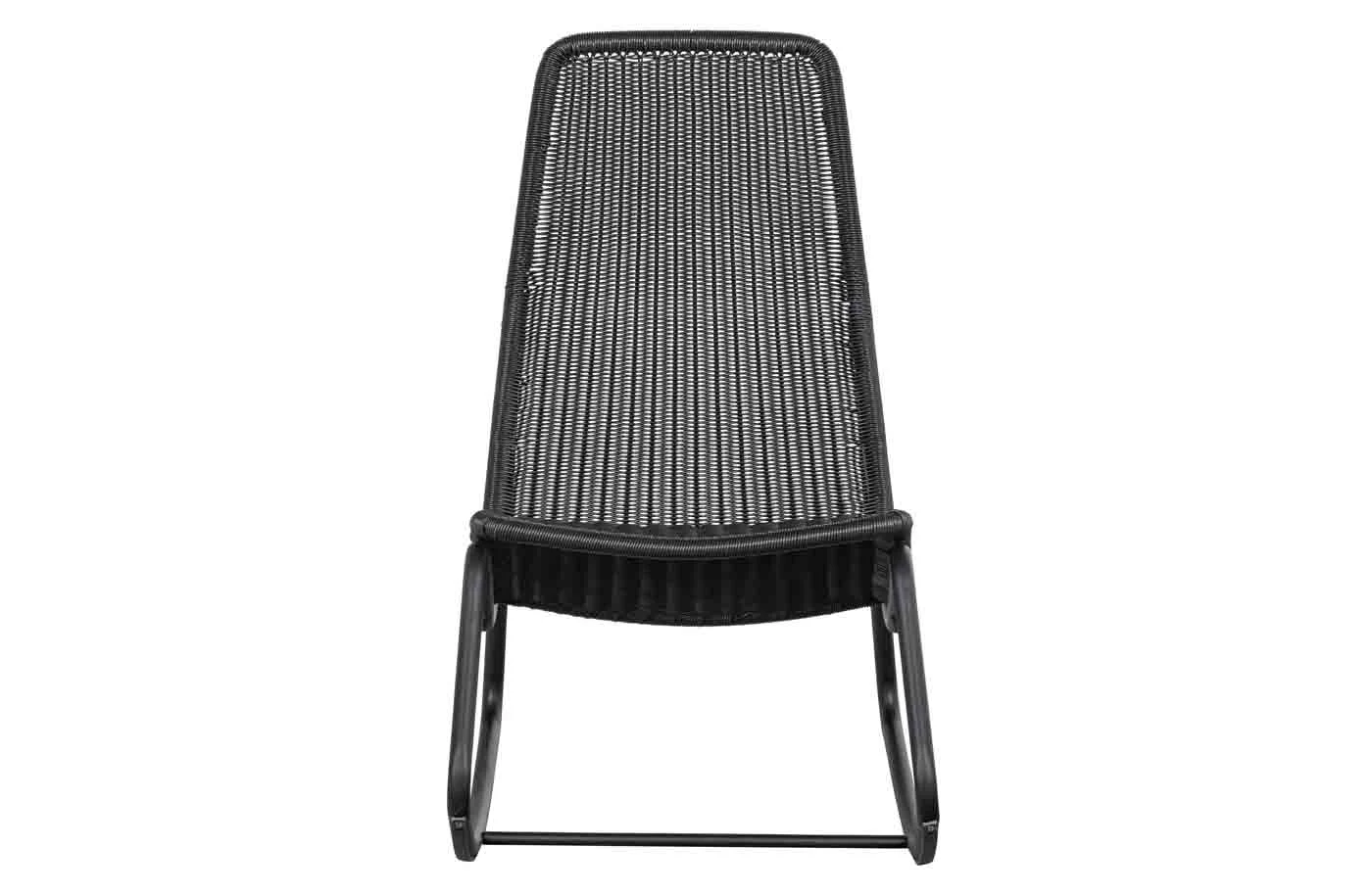 Schaukelstuhl Tom aus wetterfestem Poly-Rattan und Metall, modern, Outdoor, schwarz, pflegeleicht