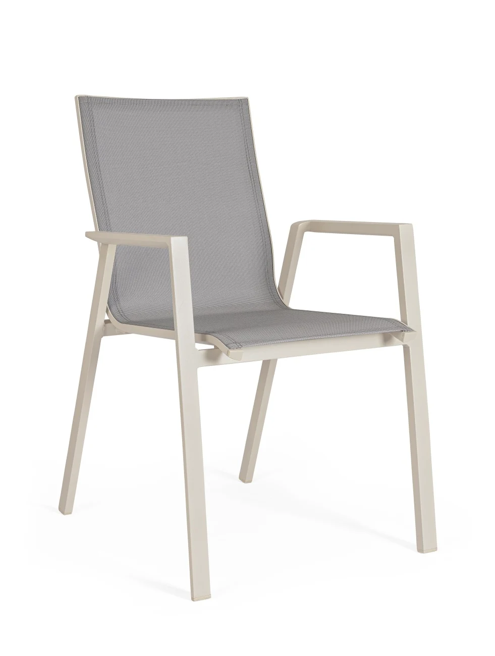 Gartenstuhl Krion aus Aluminium und Textilene, modern, stapelbar mit Armlehne, beige Pelikan - Bizzotto