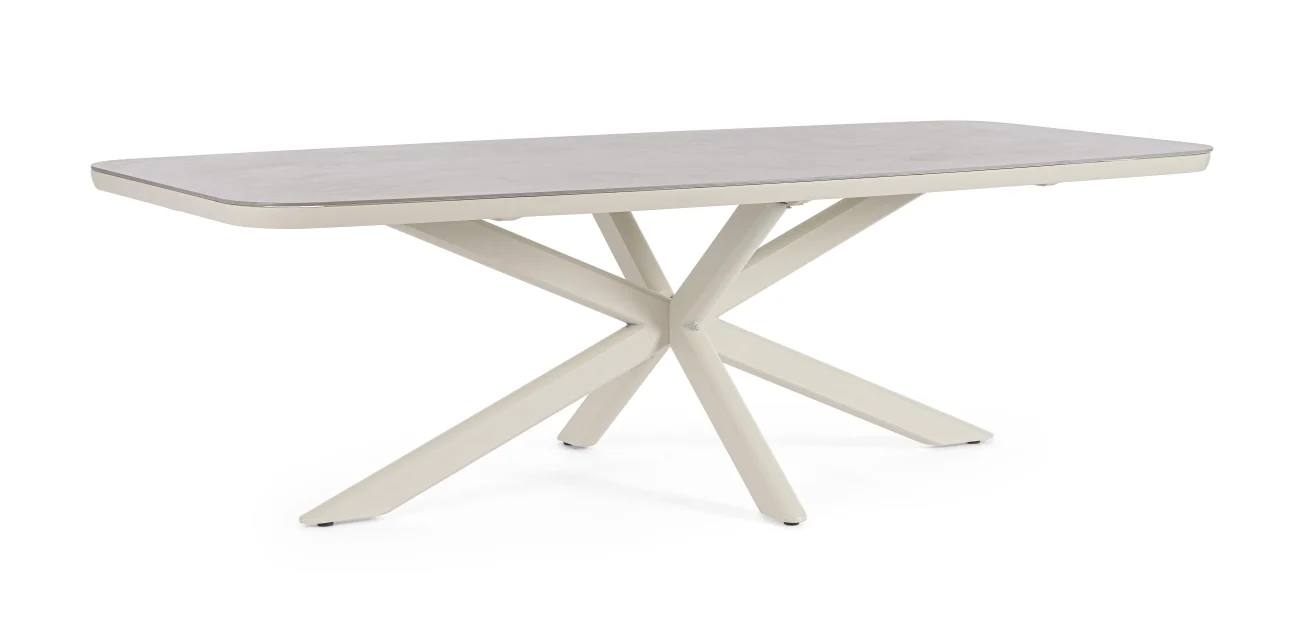 Gartenesstisch Isacco aus Aluminium und Stein, modern, rechteckig, beige Pelikan, 240x110 cm, für 6–8 Personen - Bizzotto