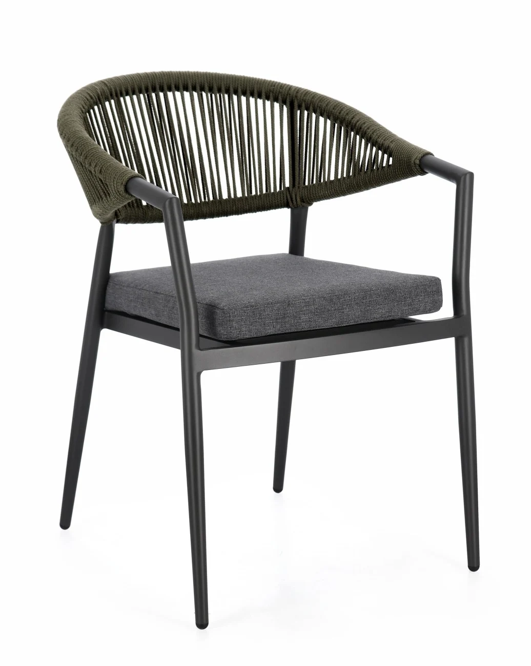 Gartenstuhl Millor aus Aluminium, modern skandinavisch, grün anthrazit, stapelbar, inkl. Kissen - Bizzotto