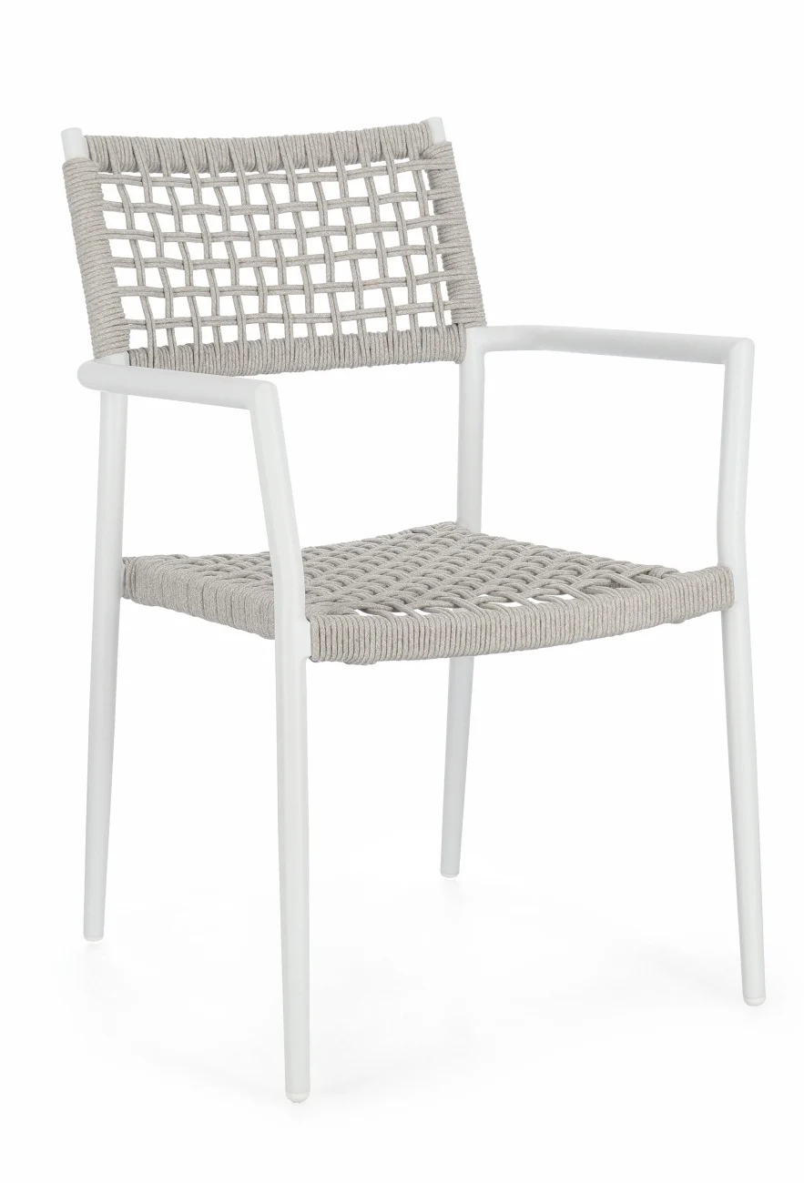 Gartenstuhl Caleta aus Aluminium, modern stapelbar, hellgrau weiß, Outdoor geeignet - Bizzotto