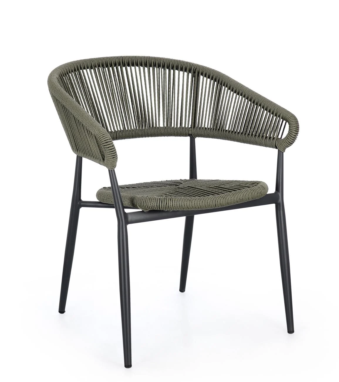 Gartenstuhl Algaida aus Aluminium und Twist Rattan, modern skandinavisch, anthrazit grün, stapelbar - Bizzotto