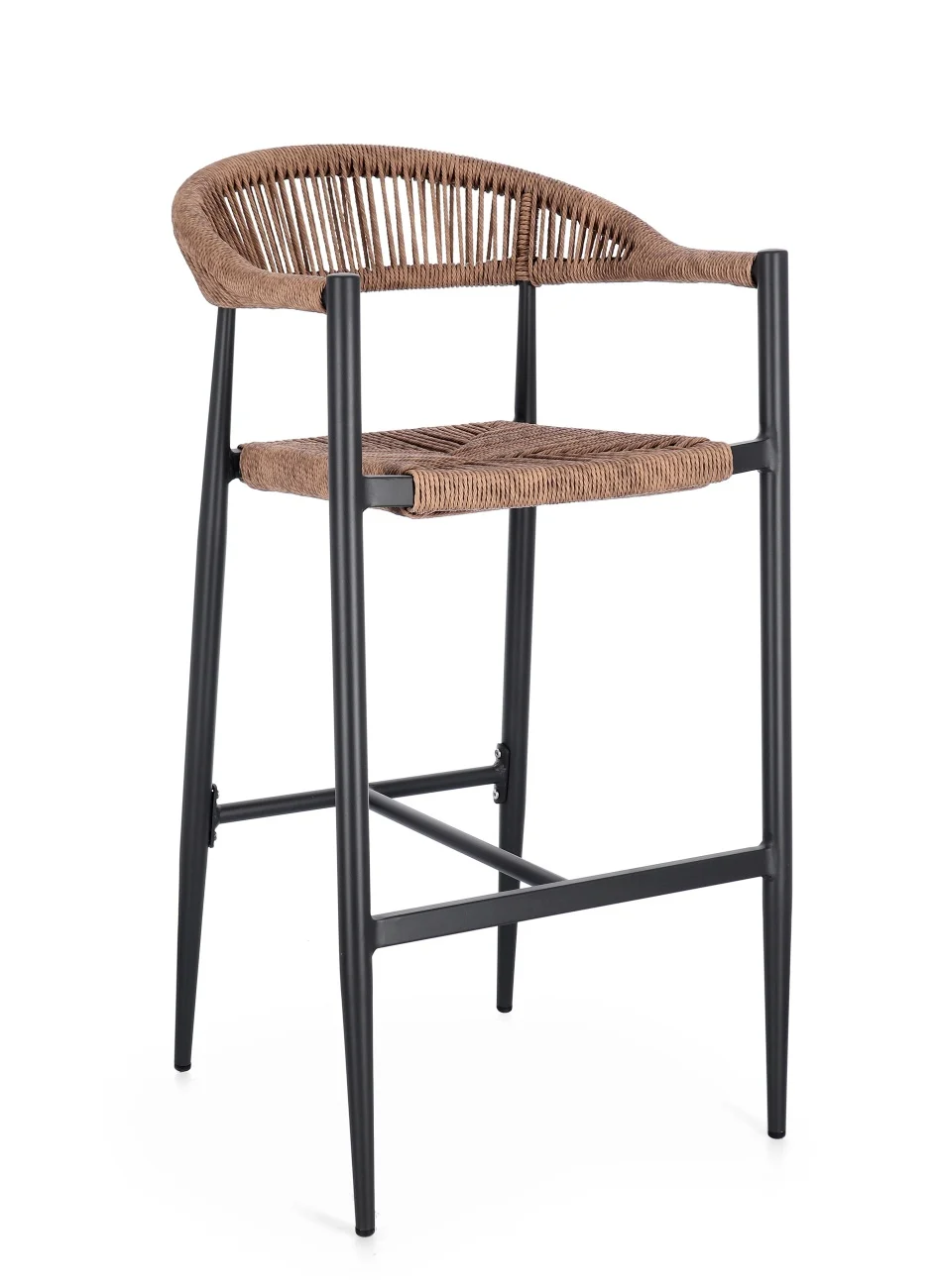 Gartenbarhocker Jandia aus Aluminium und Twist Rattan, modern skandinavisch, anthrazit natur, für Outdoor - Bizzotto