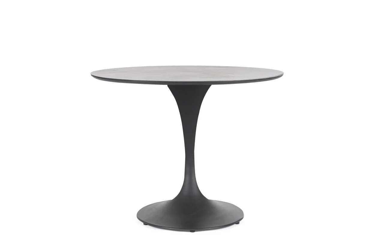 Gartenesstisch Arnold aus Aluminium und Stein, modern rund, anthrazit, Ø 90 cm, für 2–4 Personen - Bizzotto
