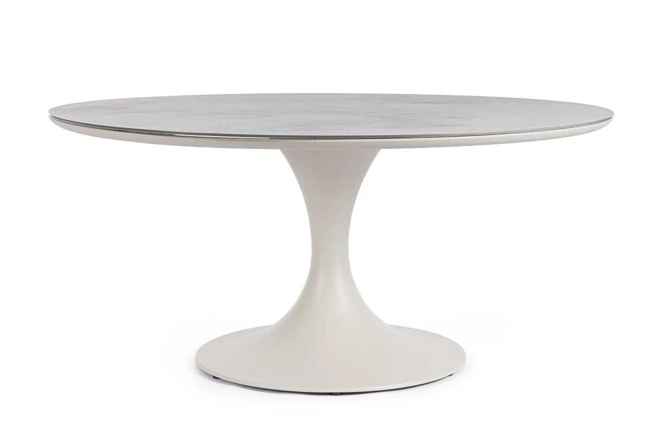 Gartenesstisch Arnold aus Aluminium und Stein, modern rund, pelikan beige, Ø 158 cm, für 6–8 Personen - Bizzotto