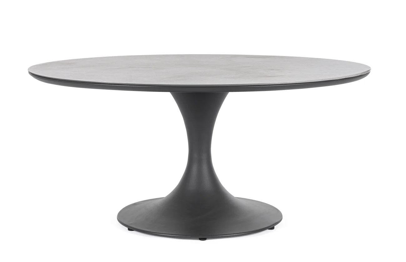Gartenesstisch Arnold aus Aluminium und Stein, modern rund, anthrazit, Ø 158 cm, für 6–8 Personen - Bizzotto