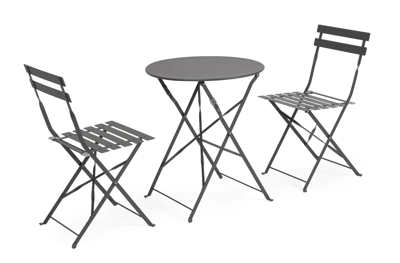 Garten-Set Austin Metall, klassisch klappbar, anthrazit, 2 Stühle und Tisch für draußen