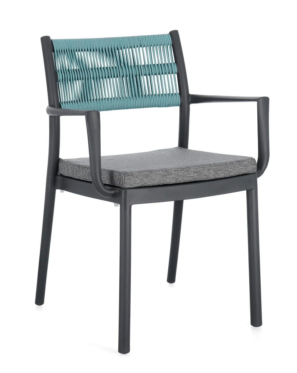 Gartenstuhl Alvin mit Armlehne, Metallgestell modern, anthrazit hellblau, gepolstert stapelbar - Bizzotto