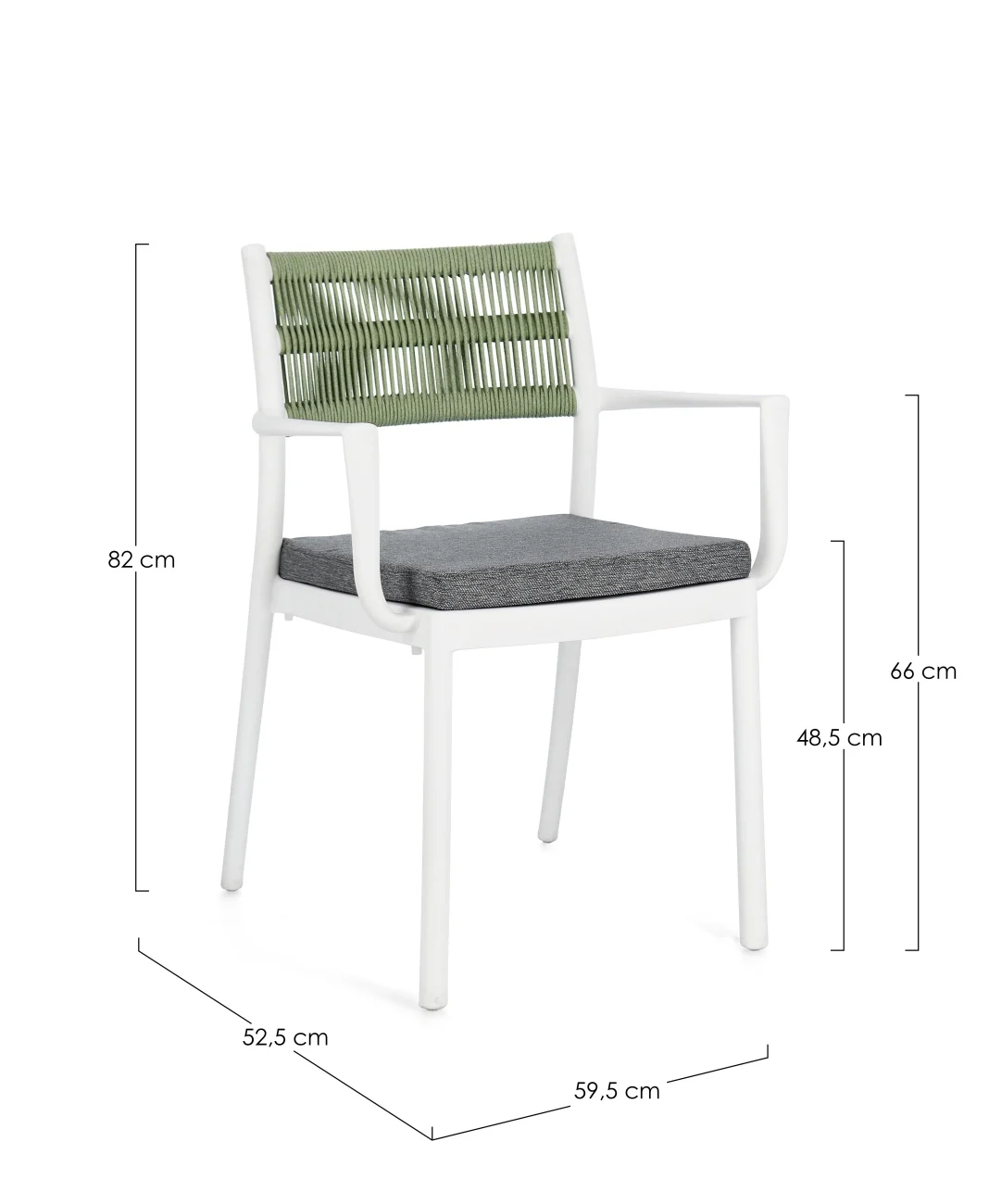 Gartenstuhl Alvin mit Armlehne, Metall und wasserabweisendes Kissen, modern, Weiß Grün, stapelbar - Bizzotto