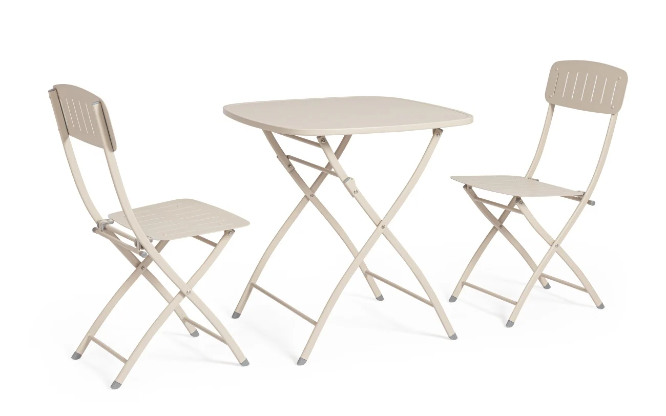 Garten-Set Yvonne aus Metall, klassisch, klappbar, champagner beige, für Outdoor