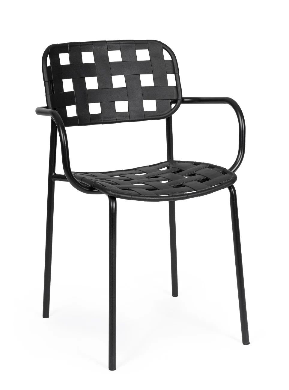 Gartenstuhl Clover 4er-Set mit Armlehne, Metall und Kunstfaser, modern, schwarz, stapelbar