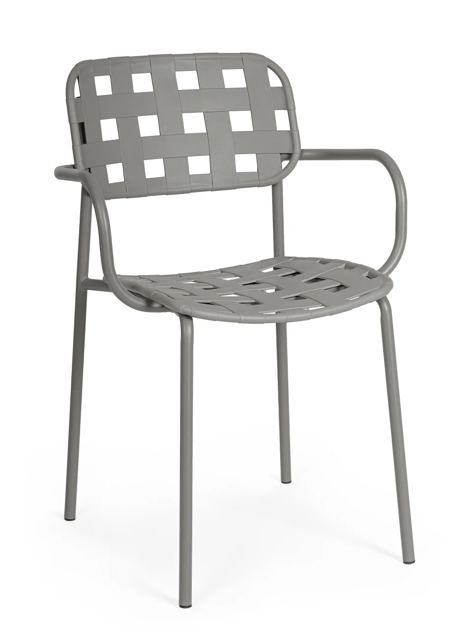 Gartenstuhl Clover 4er-Set mit Armlehne, Metall und Kunstfaser, modern, stapelbar, grau