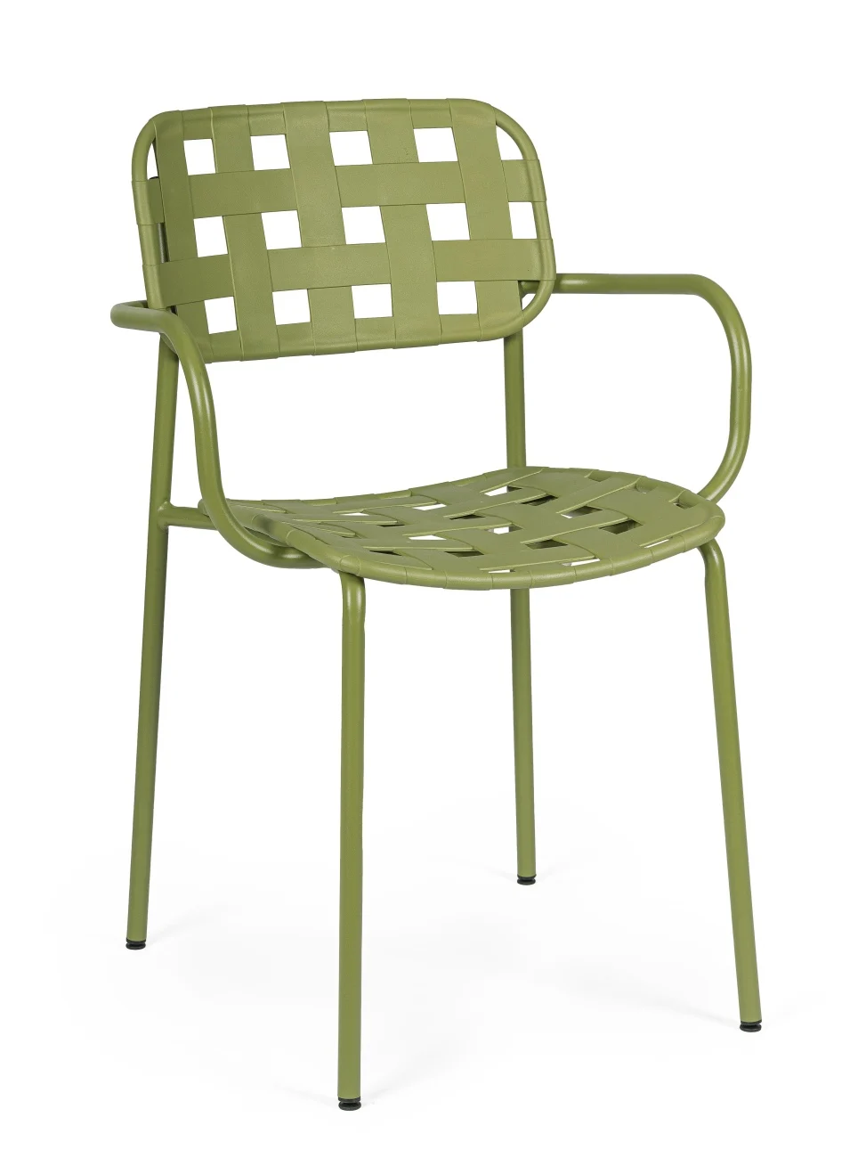 Gartenstuhl Clover 4er-Set mit Armlehne, Metall und Polypropylen Geflecht, modern, grün, stapelbar