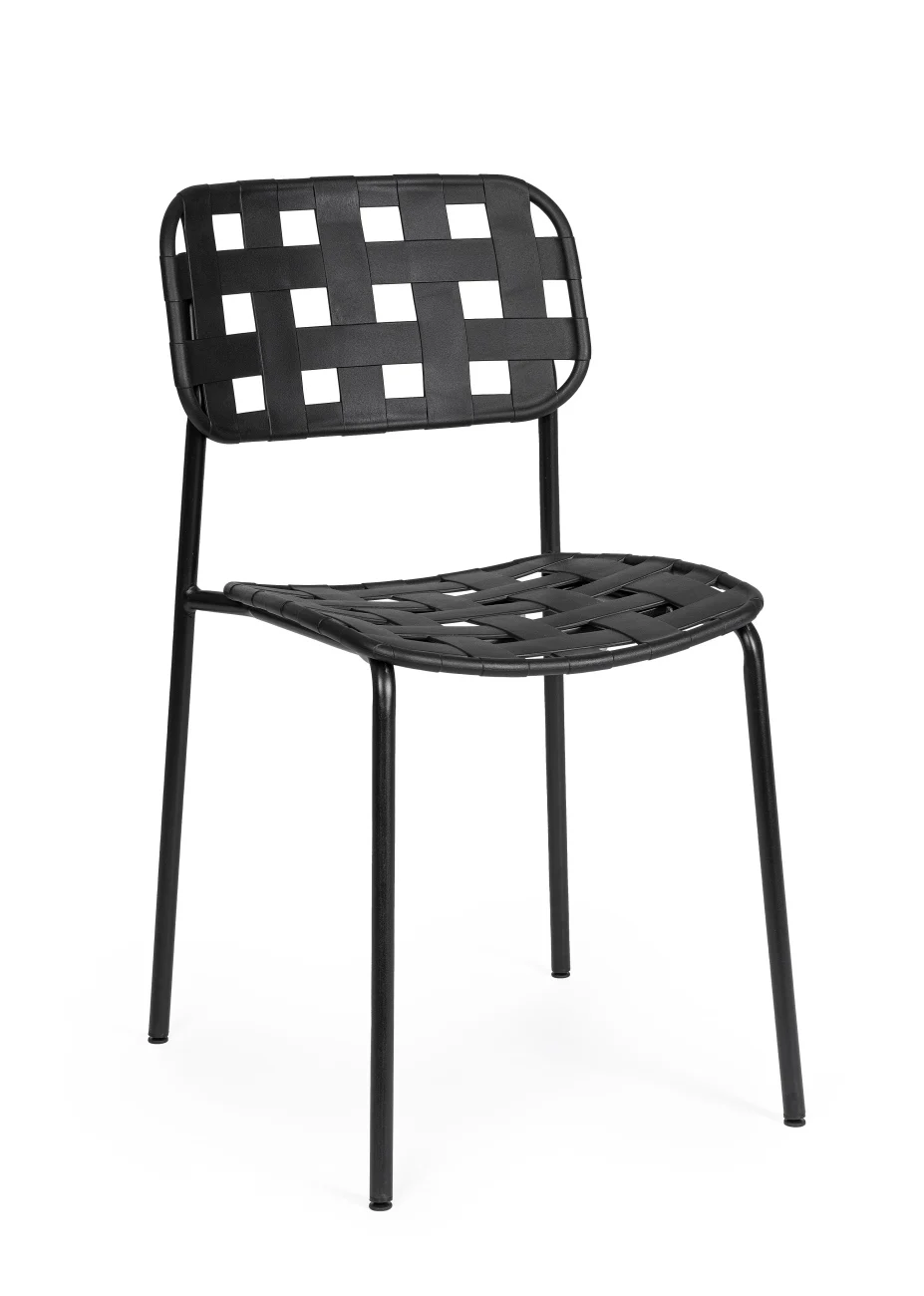 Gartenstuhl Clover 4er-Set aus Metall, modern, stapelbar, schwarz, pflegeleicht