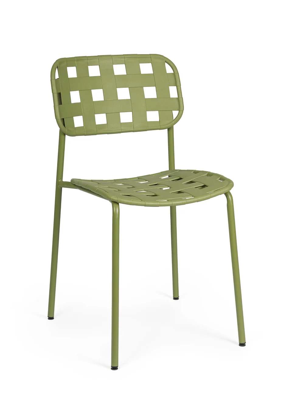 Gartenstuhl Clover 4er-Set aus Metall, modern, stapelbar, grün, UV-beständiges Geflecht