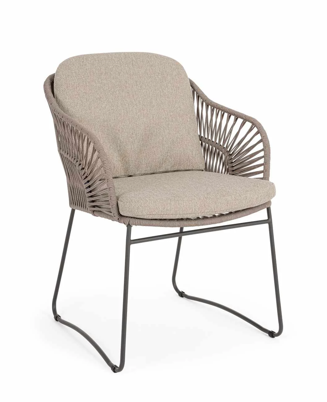 Gartenstuhl Carles Stoff und Metall, modern skandinavisch, taupe beige, inkl. Kissen, Outdoor - Bizzotto