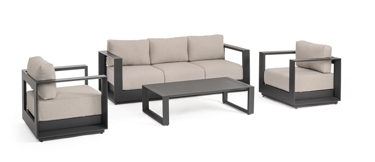 Garten-Set Moses aus Aluminium und Olefin-Gewebe, modern, anthrazit sand, inkl. Kissen