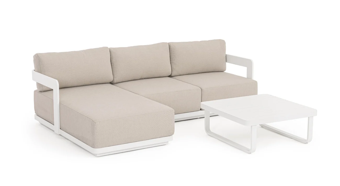 Garten-Set Mariel, Aluminium und Olefin-Gewebe, modern und wetterfest, beige-weiß, inkl. Ecksofa und Couchtisch